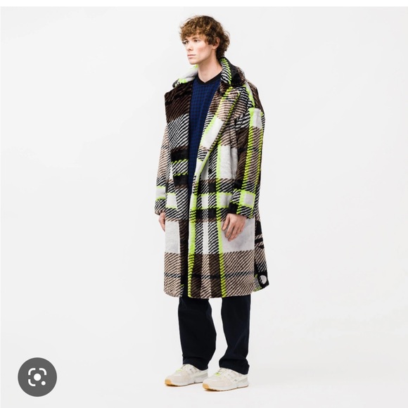 Adidas Ivy park Halls of Ivy plaid faux fur trench coat jacket - Picture 7 of 14